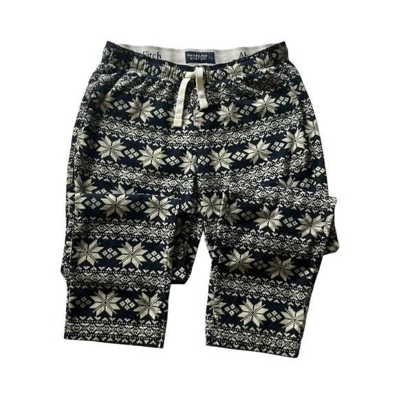 Abercrombie & Fitch Soft Sleep Pants Size L Unisex Navy Fair Isle Cozy Lounge - Picture 9 of 9